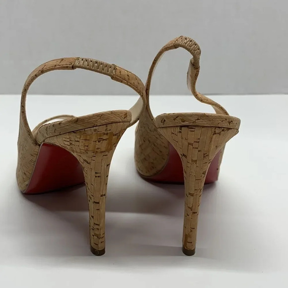 Christian Louboutin Peep Toe Sling Back Light Brown Cork Heels Size 35.5 | 5.5 - Picture 5 of 14